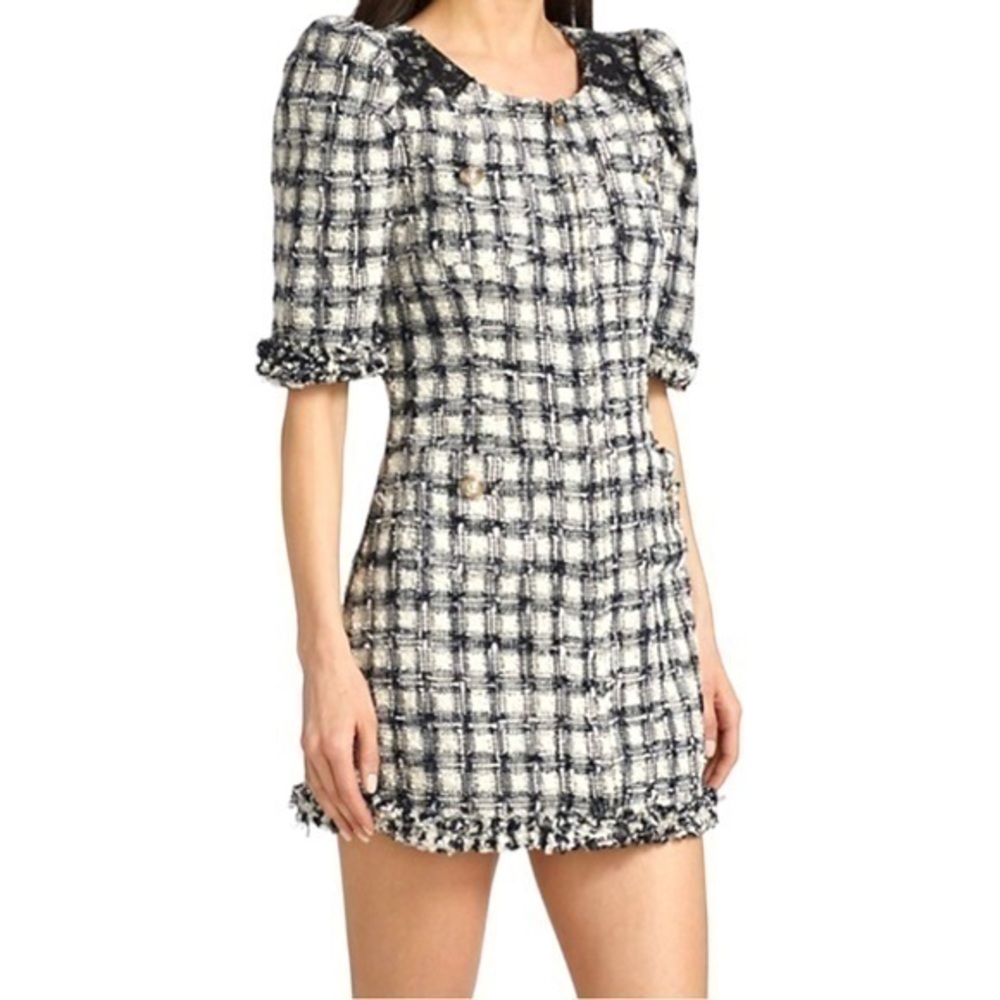 LoveShackFancy Hermosa Mini Dress, plaid tweed puff sleeve dress 2